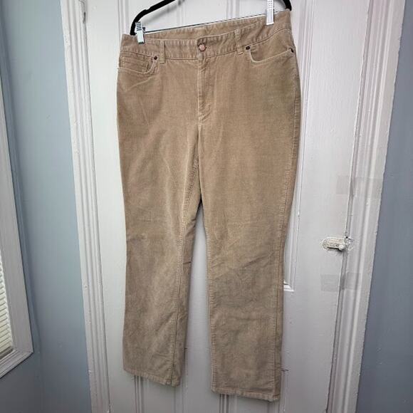 LL Bean 1912 Pants Womens 14 Tan Corduroy Favorite Fit Straight Leg - Picture 1 of 9